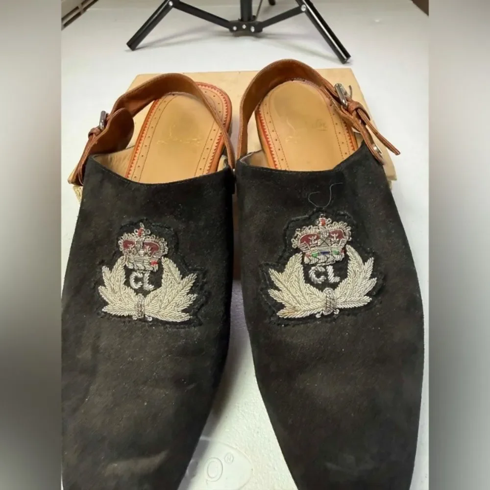 Christian Louboutin Black Suede, Leather Mule Slingback Flats Sandals 41 / 8